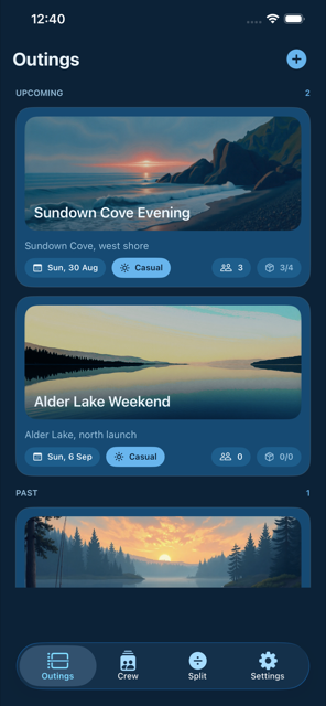 CreelDay outings list screen